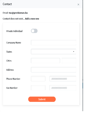 Forma za unos kontakta